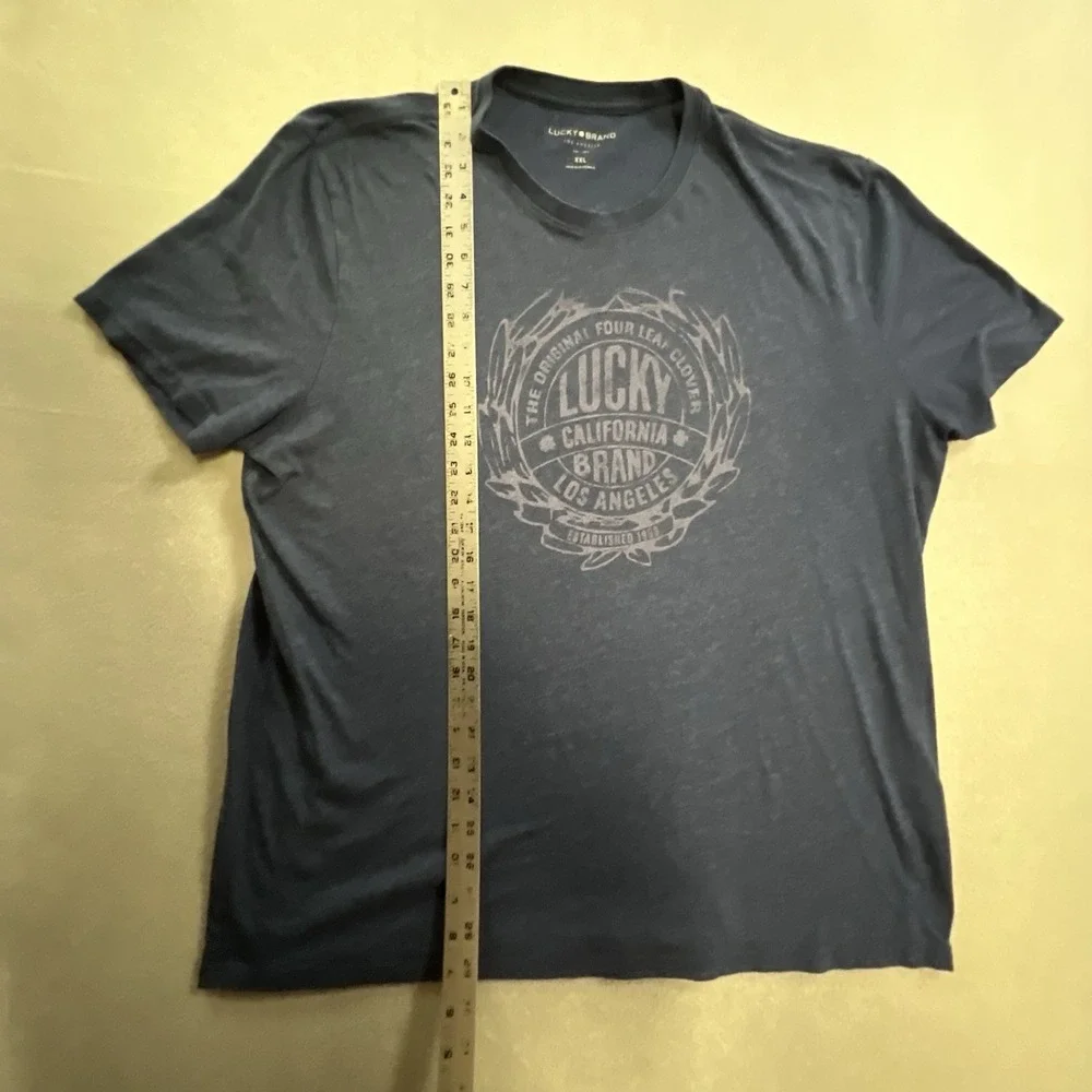 Lucky Brand T-Shirt Men's Size 2XL Blue Short Sleeve Graphic Print Los Angeles